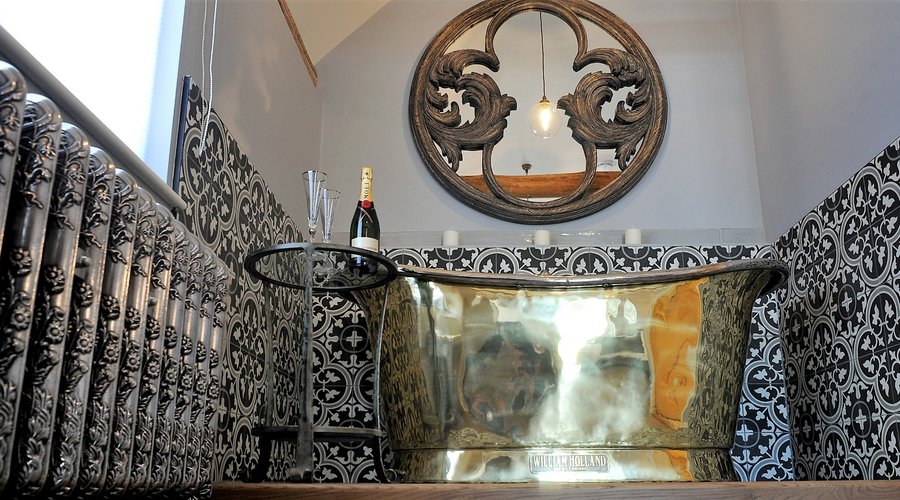 Melford Room luxury brass and nickel bath! Wow! 