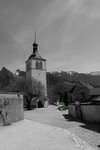 Europe, Switzerland, Freiburg, gruyere cheese, Les Grands-Chemins, church,  Église Saint Théodule, architecture, trees, buildings, historically, scener  Stock Photo - Alamy