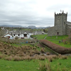 View over Hawkshead and its local church
