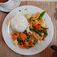 Caribbean Chicken with beans and rice. Very tasty