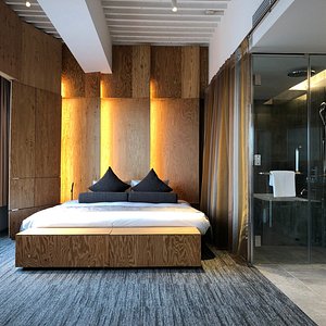 Sleeping area and shower place in Library Suite