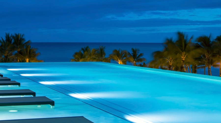 Saltwater infinity pool in the evening