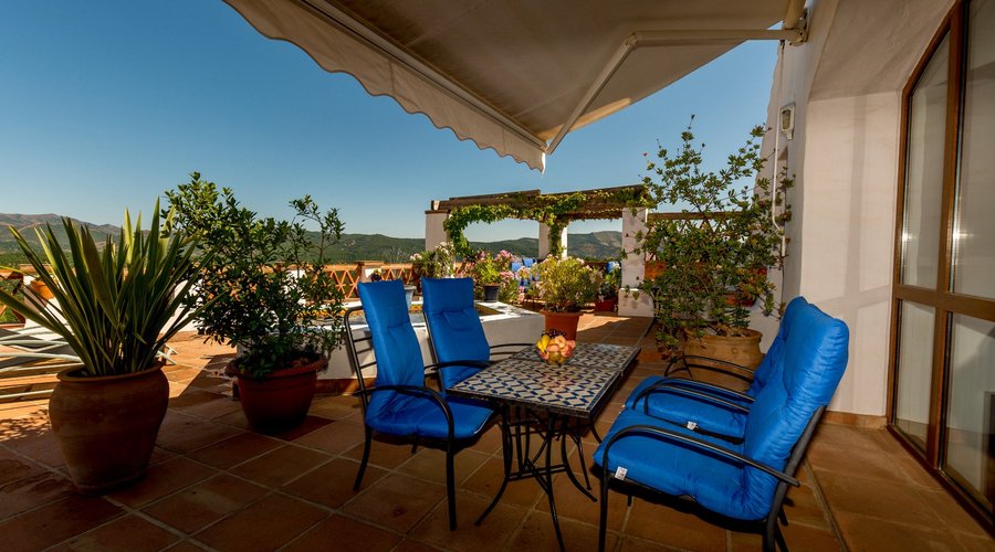 Cool off under the awning on warm days.