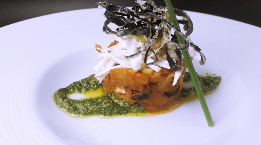 Caponata di verdure, Pesto di spinacina e ricotta salata