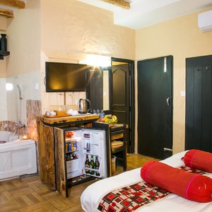Tourist Residency in Pokhara, image may contain: Hotel, Interior Design, Furniture, Wood