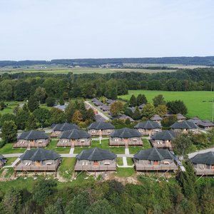 Aerial view of glamping