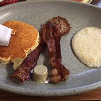 Great bacon, pancake, and grits