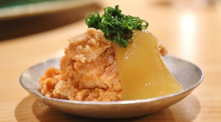 monkfish liver with sour miso sauce　あまりの美味しさにお代わりしてしまったあん胆酢味噌がけ