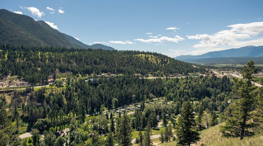 View from above the campground, looking towards the Columbia River and the Purcells.