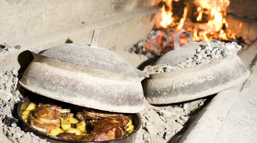 Lamb and veal under an iron bell - traditional cuisine @ Konavoski Dvori Eco Green Restaurant 