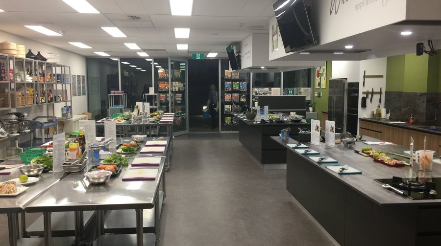 Our beautiful kitchen all organised and waiting for attendees to arrive.
