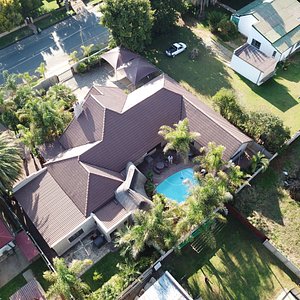 Birds eye view of the Lodge and pool