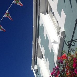 Sunny skies and bountiful bunting outside our lovely boutique hotel