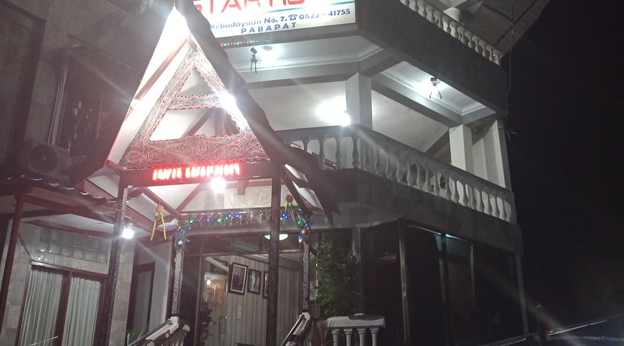 It is night view of Front Building of this hotel