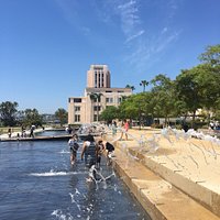 Lots of water fountains. Kids and adult alike play in the water. Great place to come and do peop