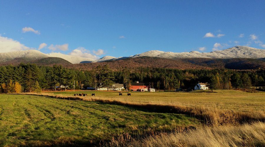 Pinestead Farm at the foot of the Kinsman Ridge