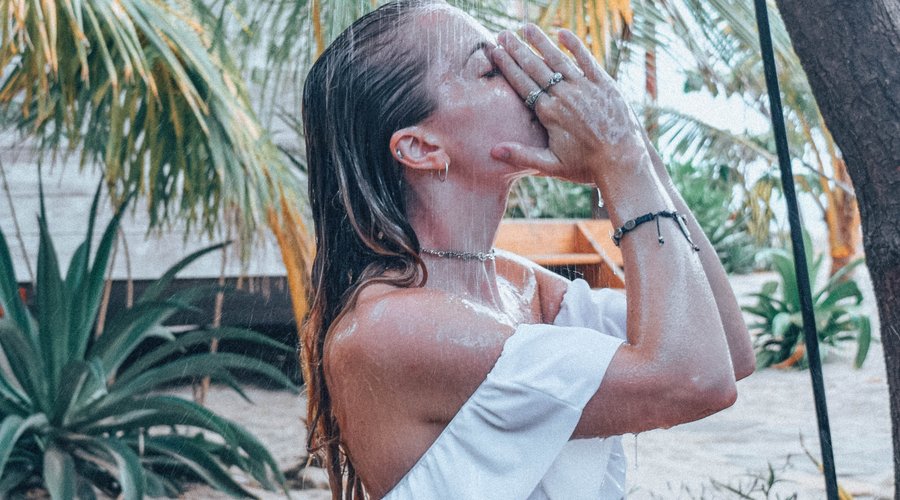 Cool off under the outdoor shower. (Don't worry, we have indoor showers, too :)