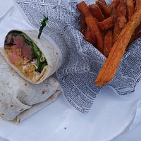 Steak wrap and sweet potato fries