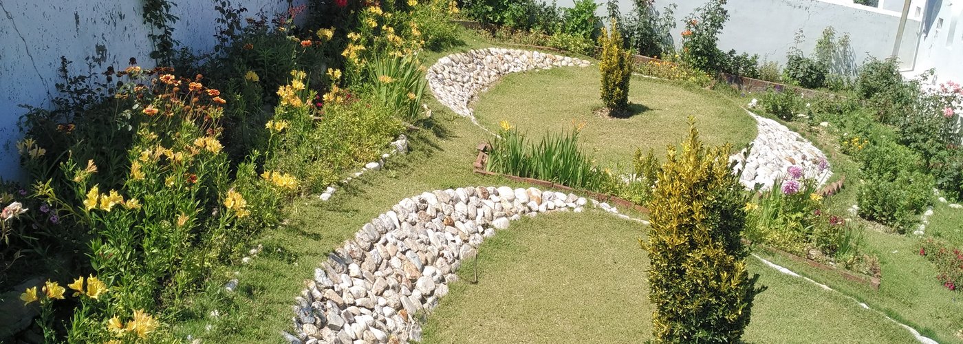 small garden in the courtyard of the temple