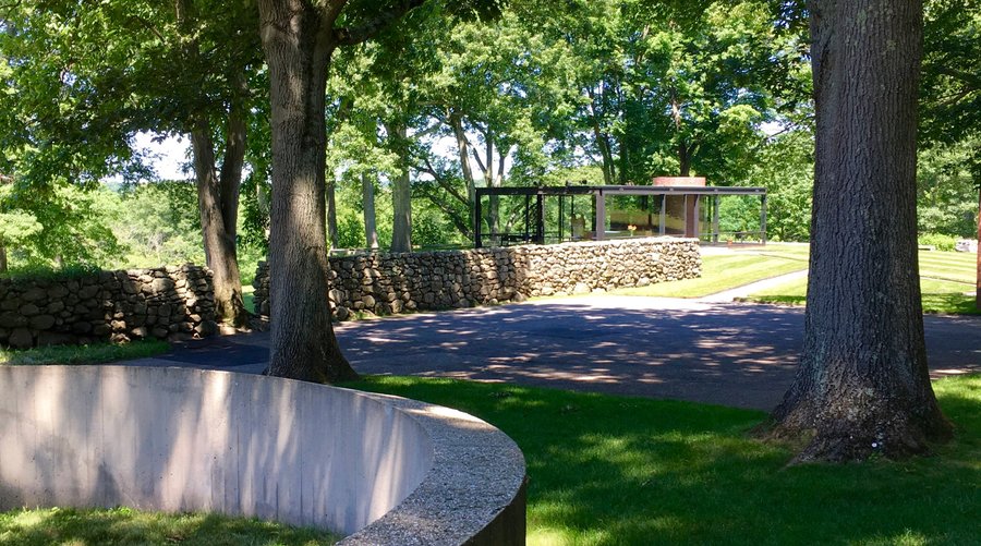 the house with a portion of a Donald Judd sculpture in foreground