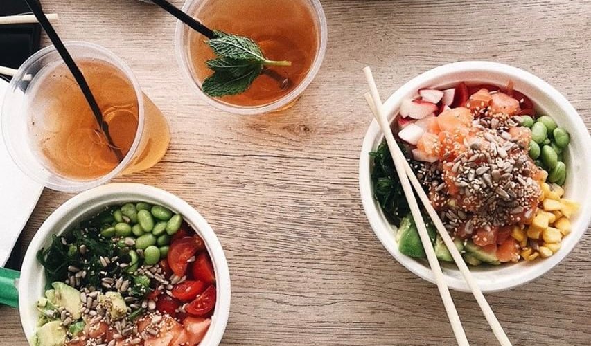 Poké Bowls & Ginger Mint Lemon Ice Tea