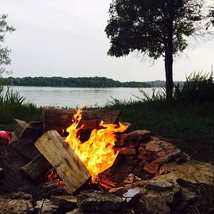 Lake side campground fire pit.