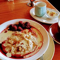 Porridge with cream and brown sugar... and the best coffee!