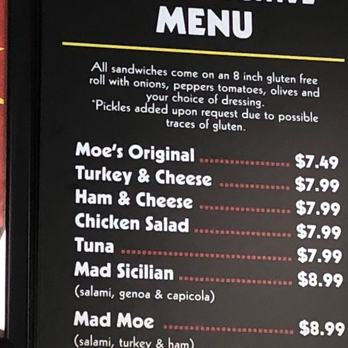 MOE'S ITALIAN SANDWICHES, Concord 75 S Main St Menu, Prix