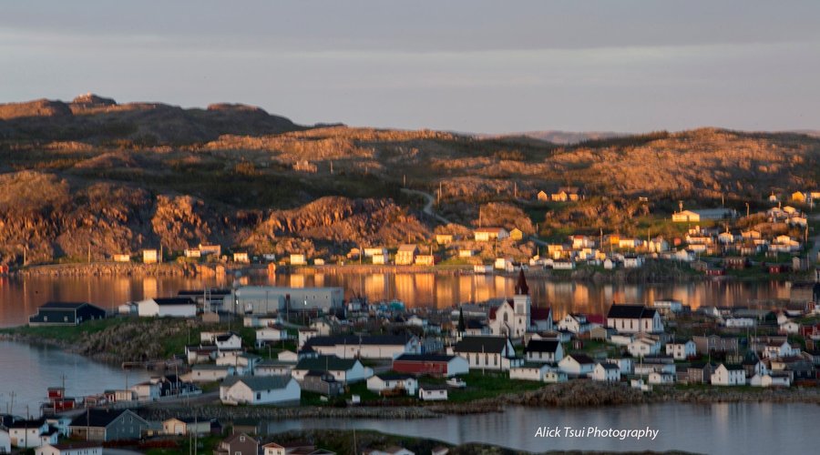 Beautiful sunset view of the town of Fogo from the top of the trail