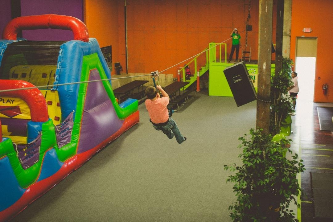 Safari Nation Is a large indoor playground with inflatables, jungle gyms, a  zip line, …