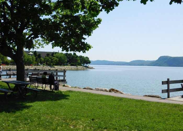 Benches in the shade of trees provide rest and appreciation
