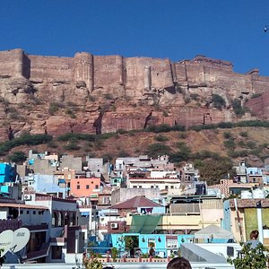 View of the Mehrangarh fort from their roof-top restaurant