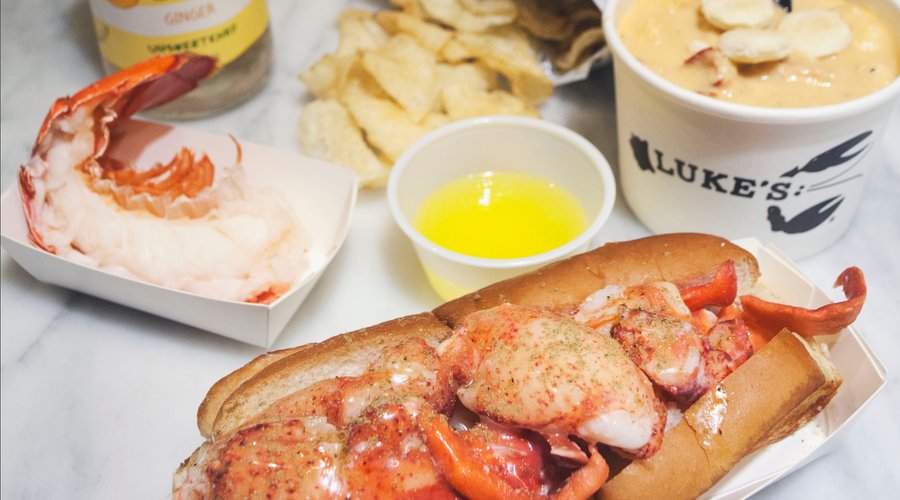 Lobster three ways: lobster tail, lobster roll, and lobster bisque. 