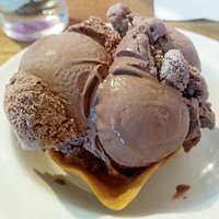 Chocolate ice cream served on a fine wafer pastry