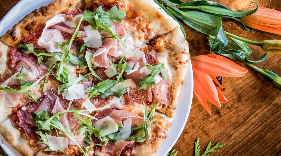 Wood fired, prosciutto pizza