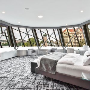 Dancing House Hotel in Prague, image may contain: Dining Room, Dining Table, Table, Restaurant