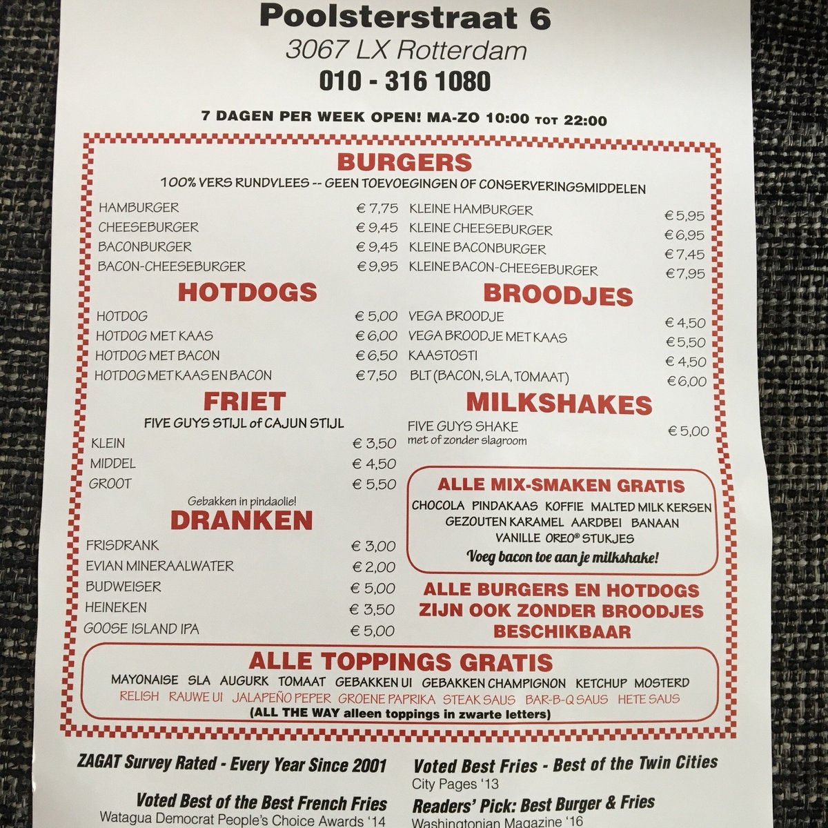 FIVE GUYS, Rotterdam - Poolsterstraat 6 - Menu, Prices & Restaurant ...