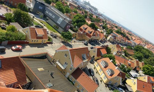 The Museum (grey building) viewed from the Water Tower