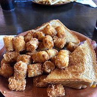 The chicken, bacon, ranch sandwich with tater tots. The tots are deep-fried and were very tasty.