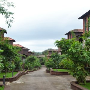 The central driveway between the villas