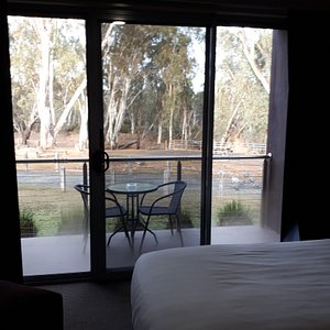 View from in room. Note single bed shown