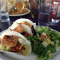 Salmon Tacos! bean salsa, side salad,healthy and delicious