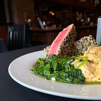 Sesame Crusted Tuna (10 Carb 44 Protein 10 Fat) Served with Sriracha Cauliflower Mash