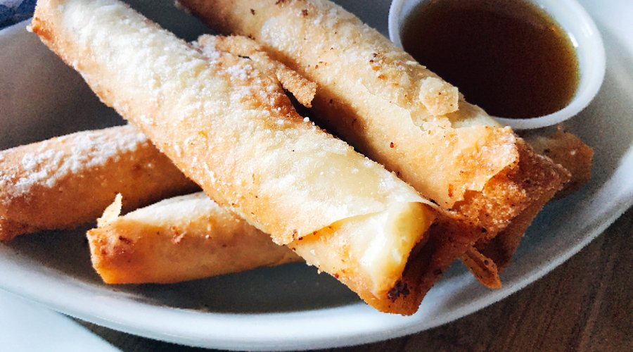 Home Baked Cheesecake Spring Rolls with Butterscotch Sauce for Dipping