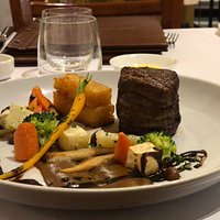 Dinner: Beef Tenderloin with confit vegetables and mushroom puree