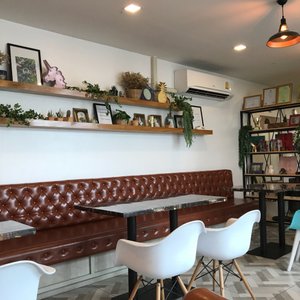Inside the lower lobby in the cafe.