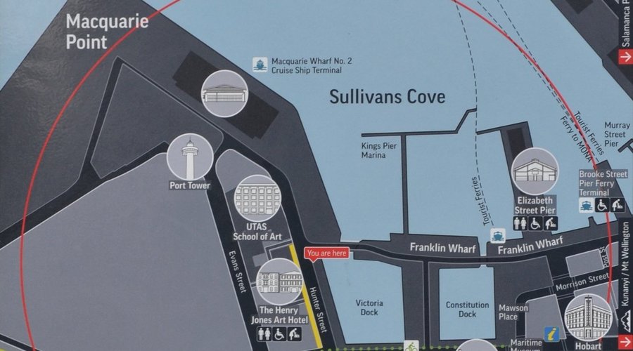 Part of a visitor information sign loated near the Victoria Dock swing bridge.