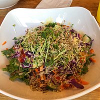 Mixed greens with massaged kale over quinoa! Delicious!