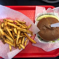 I prepared to cut the cheeseburger before I realized I hadn't taken a picture