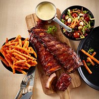 Ribs, sweet potatoes, salad and sauce😋